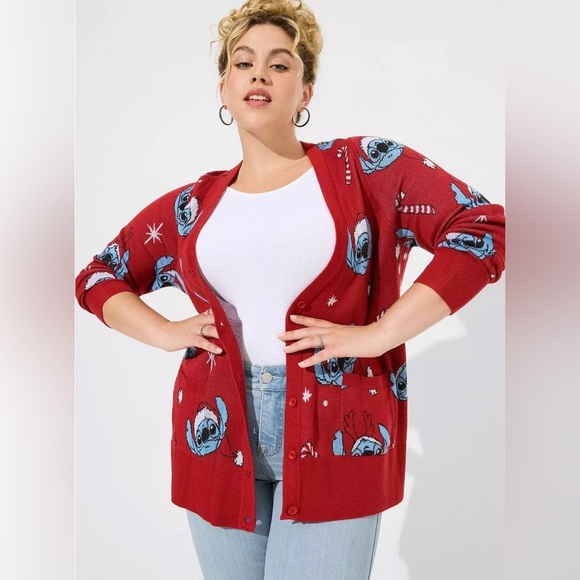 Disney Sweaters - Disney Torrid, size 5X plus size Red and Blue Stitch Holiday Women's Cardigan